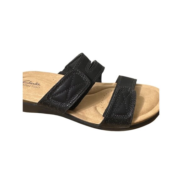 Clarks Calenne Maye Women's Black Leather Wedge Slide Sandals Two Straps Size 11 - Picture 12 of 14